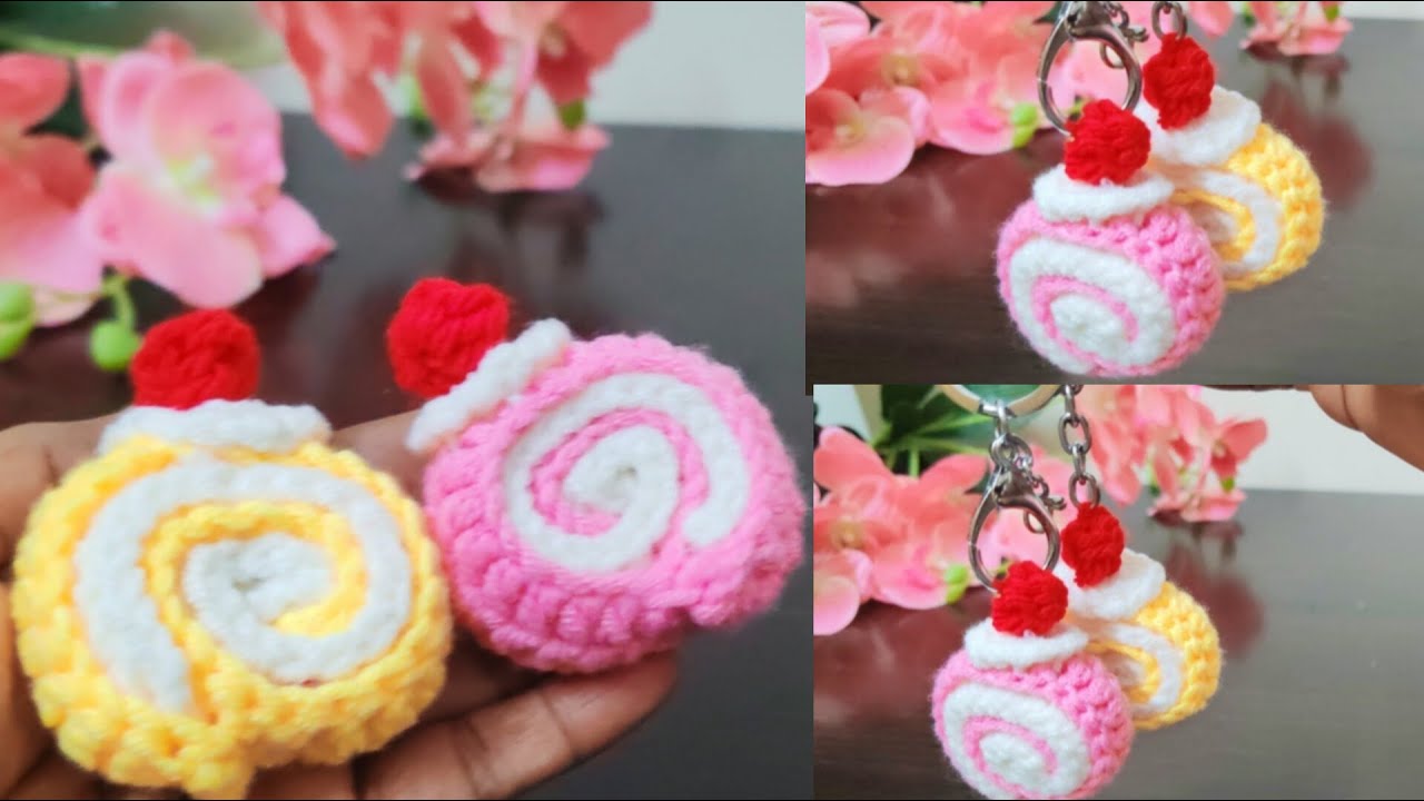 Crochet Mini Rolled Cake Keychain Tutorial l Beginners Friendly l