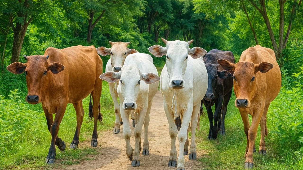 Penggembala Dan Kerumunan sapi yang menuju kandang, Suara Sapi Moo, Sapi Lucu Beramai-ramai di jalan