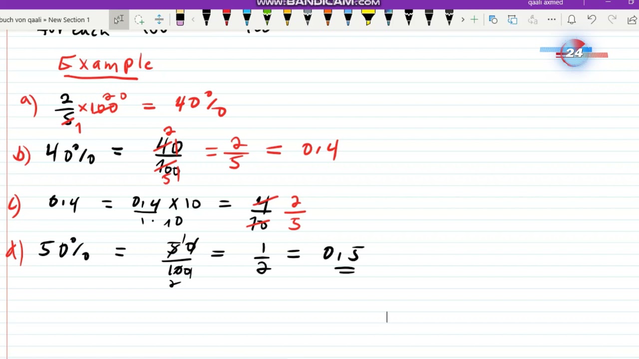 xisaab Afsomali Boqoley qaybtii 2aad ( convert percentage to fraction and decimal)