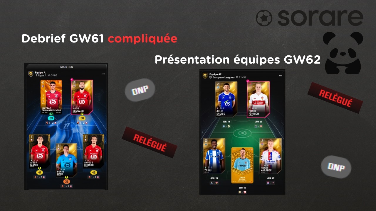 SORARE26 - Analyse de ma GW61 - Pr&eacute;sentation de mes &eacute;quipes pour la GW62