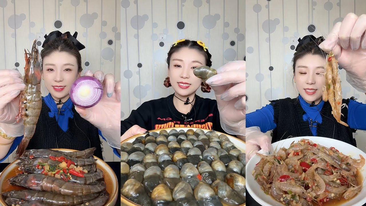 【Mukbang】Thai shrimp+mud snail+small green shrimp🦐🐚🌶🍋🧄#Seafood#asmr#yummy