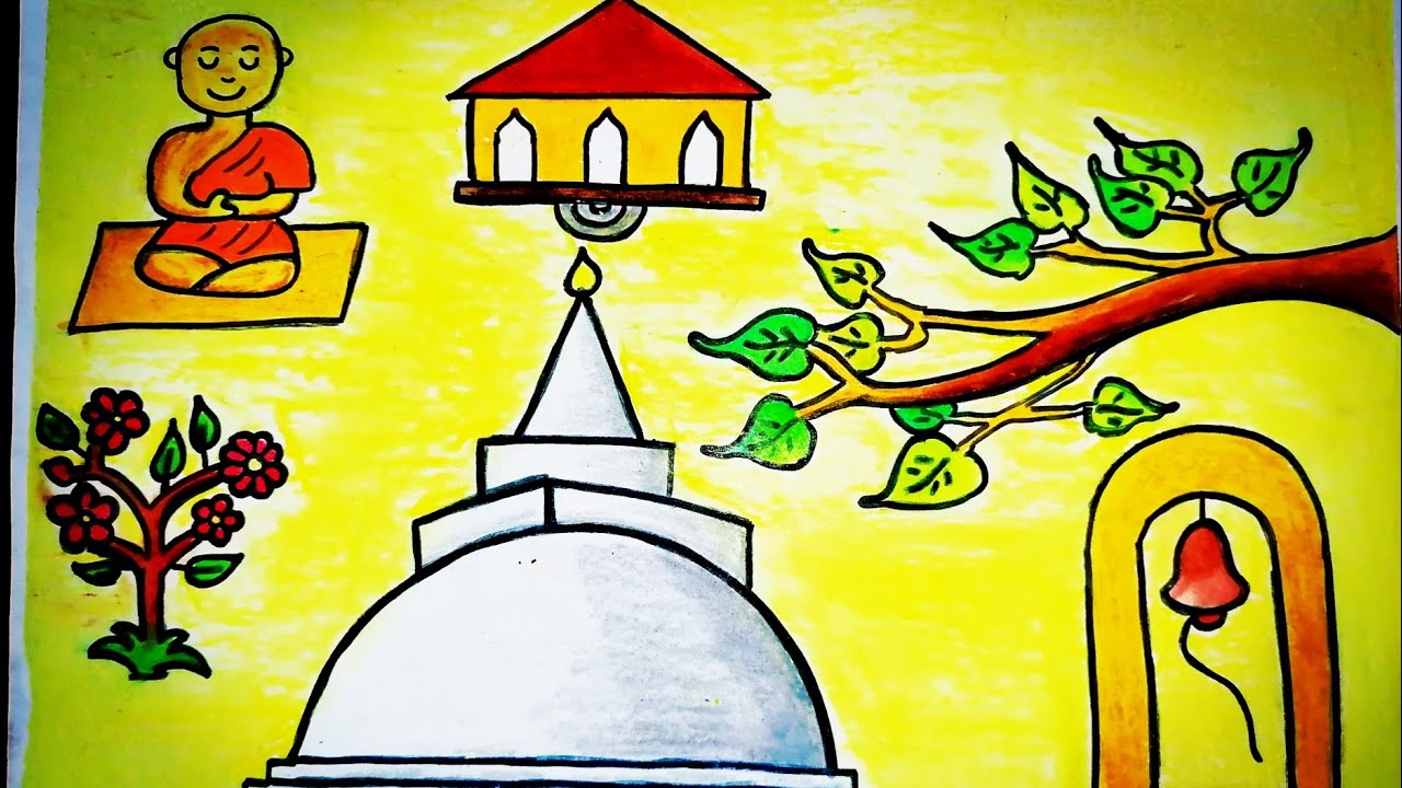 අපේ පන්සල අඳිමු | How to draw Buddhist temple