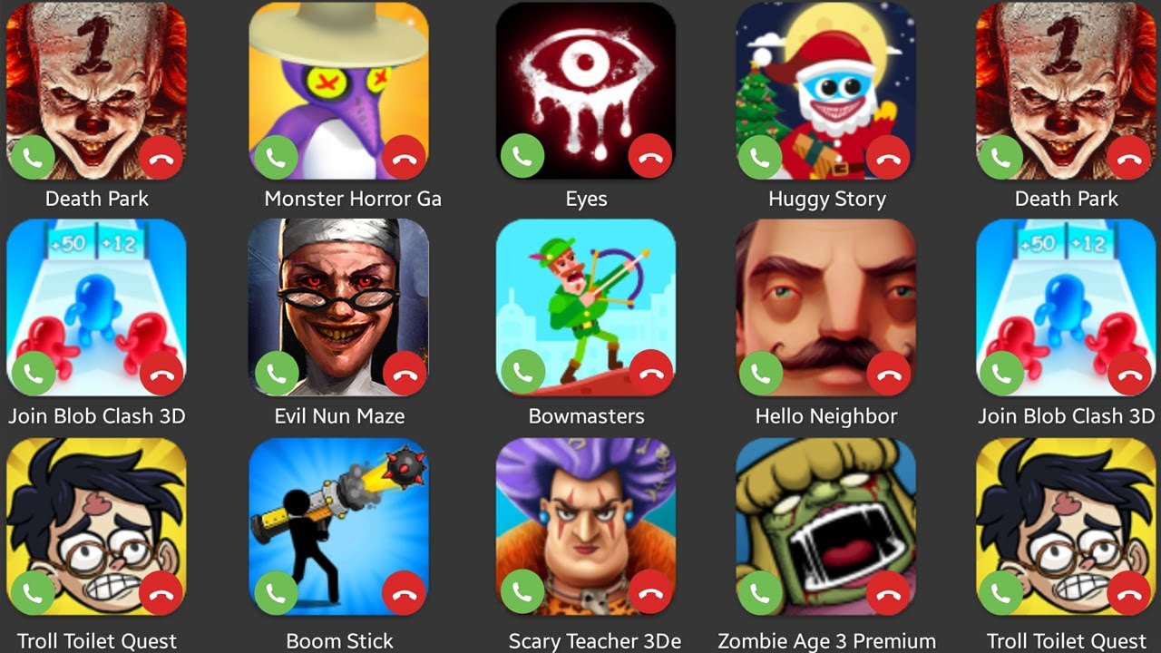 Death Park,Join Blob Class,Hello Neighbor,Eyes,Hunggy Story,Boom Stick,Evil Nun Maze,Bomaster