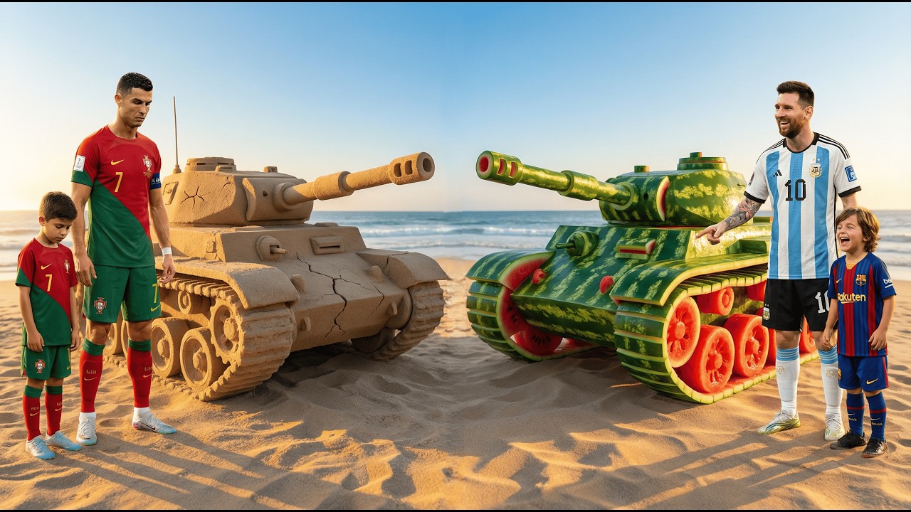 Messi vs Ronaldo - Messi LAUGHED at Ronaldo’s Sand Tank… Then THIS Happened 😳⚡