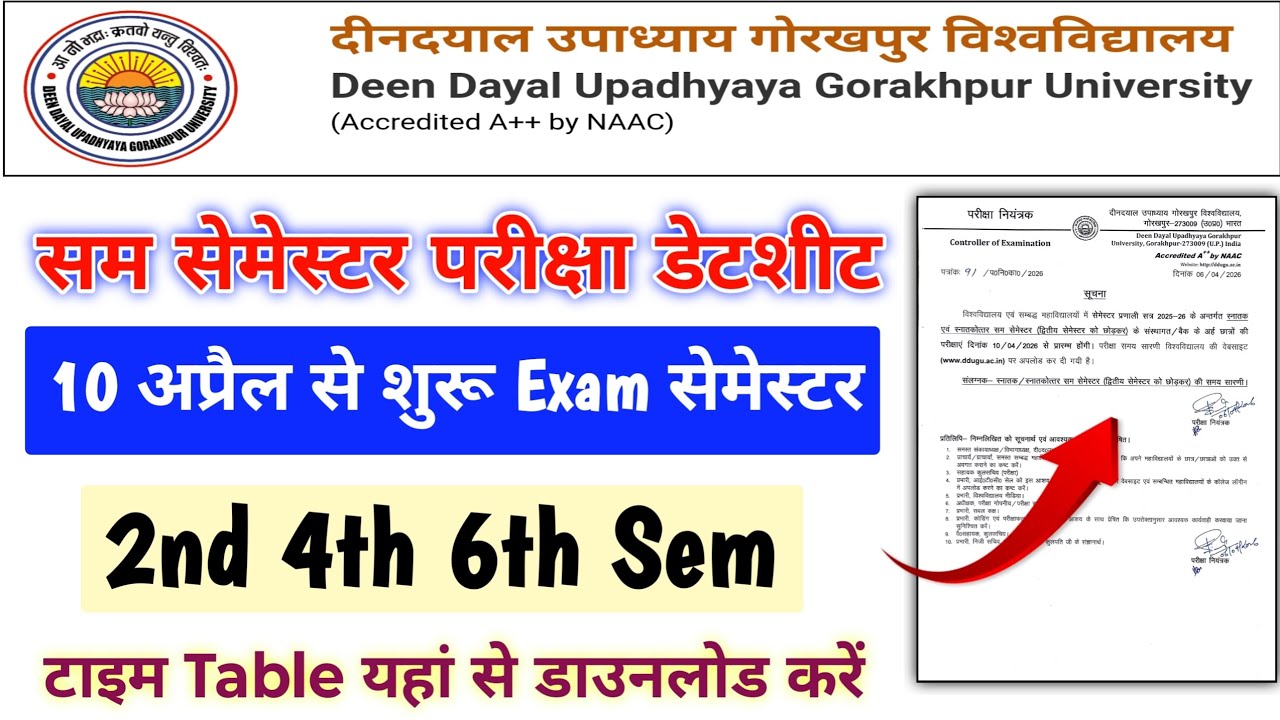 DDU Gorakhpur University Exam Date Out 📢 | 10 अप्रैल से शुरू | Time Table Download