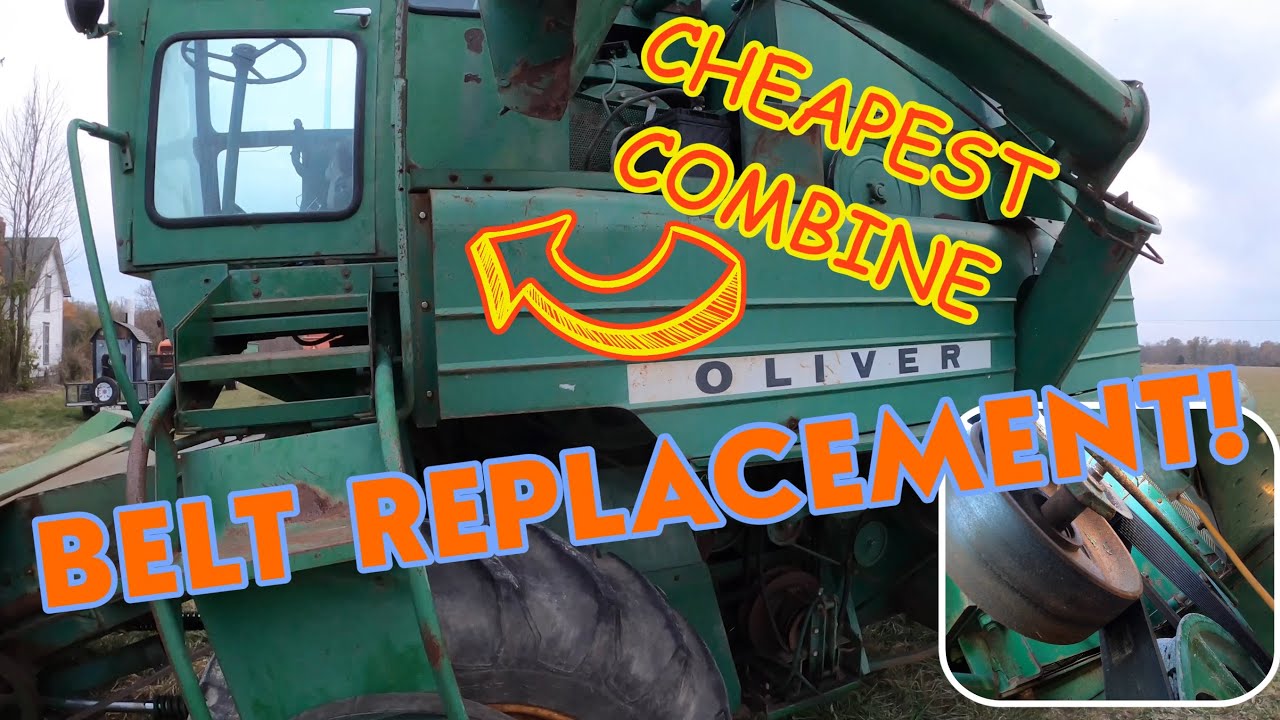 Oliver 7300 CHEAPEST COMBINE: Thresher drive belt replacement