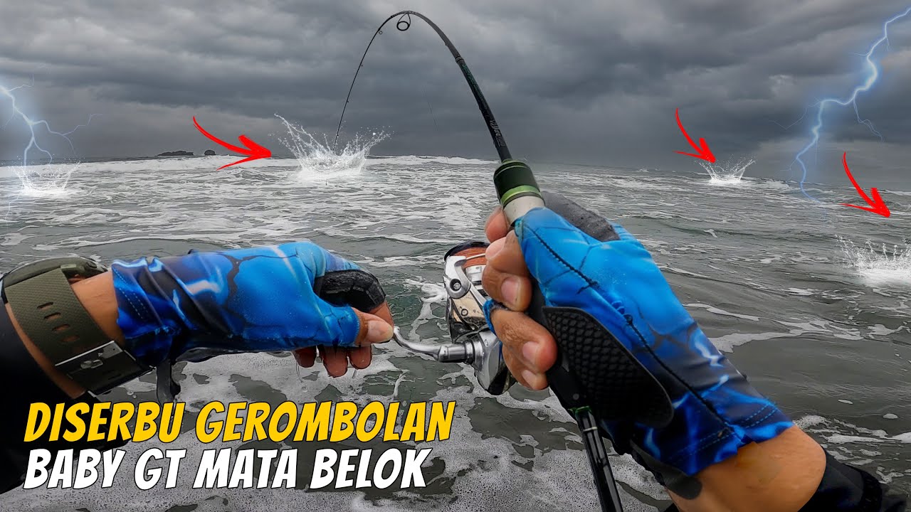 FULL STRIKE !! IKAN JADI GANAS SAAT HUJAN TURUN MANCING CASTING NGOYOR DI PINGGIRAN KARANG DANGKAL