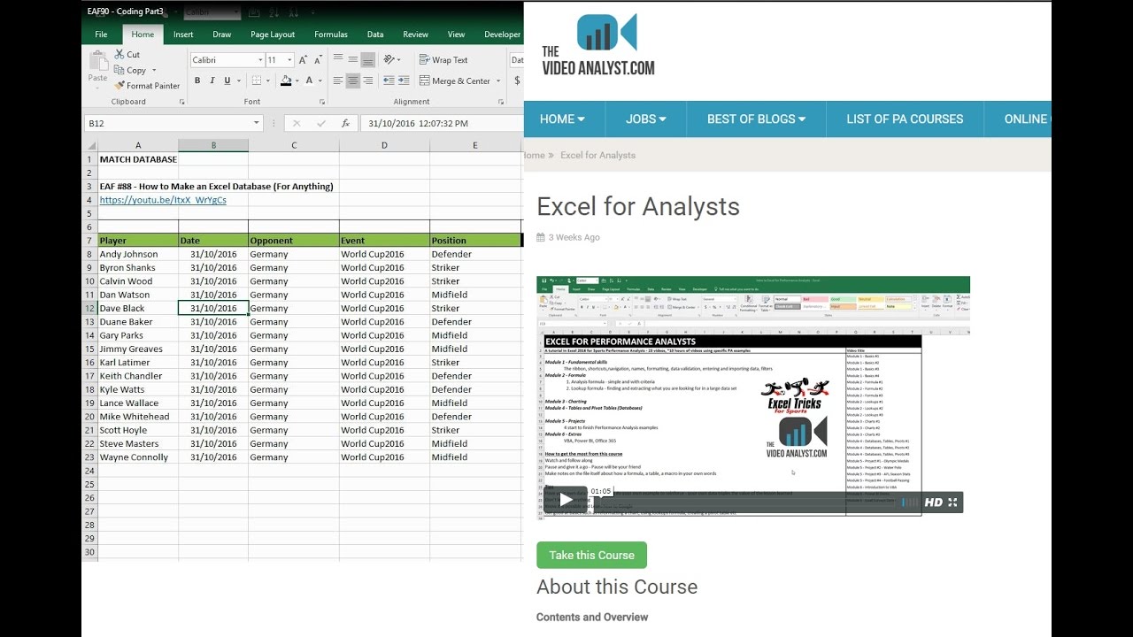 EAF #91 - Using Excel to Code Sport - Part 3 - Match Database