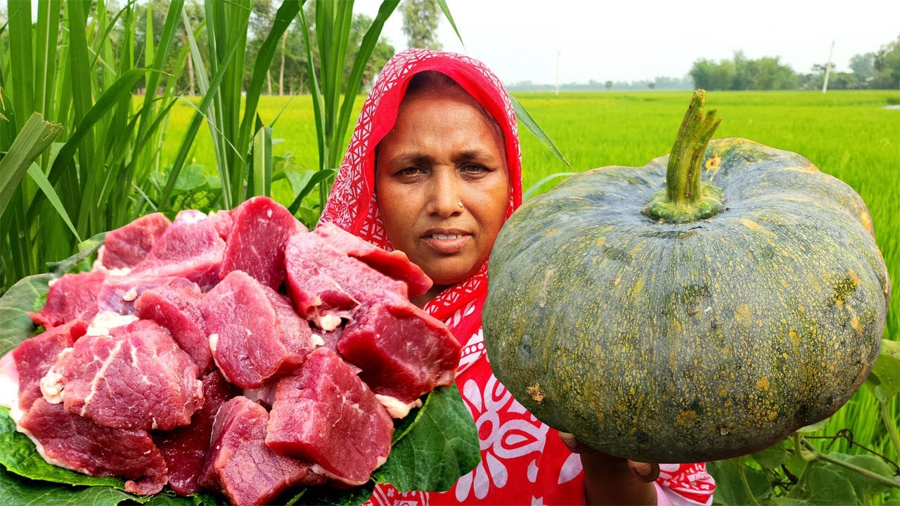 ক্ষেতের তাজা মিষ্টি কুমড়া দিয়ে গরুর মাংস রান্না Gorur Mangsho BEEF RECIPE Delicious Cow Meat Curry