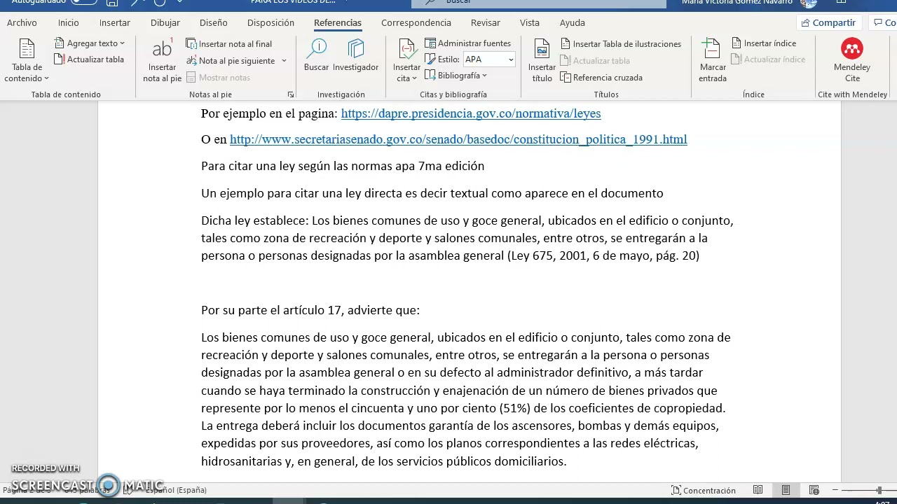 COMO CITAR NORMAS O LEYES CON WORD APA 7MA EDICIÓN