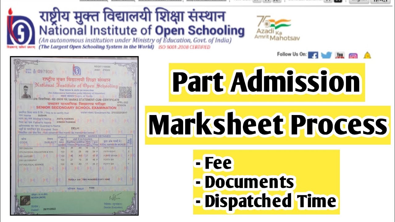 Nios Part Admission Original Marksheet Process Fee Dispatch Time | Task Is Helping (NIOS) #nios