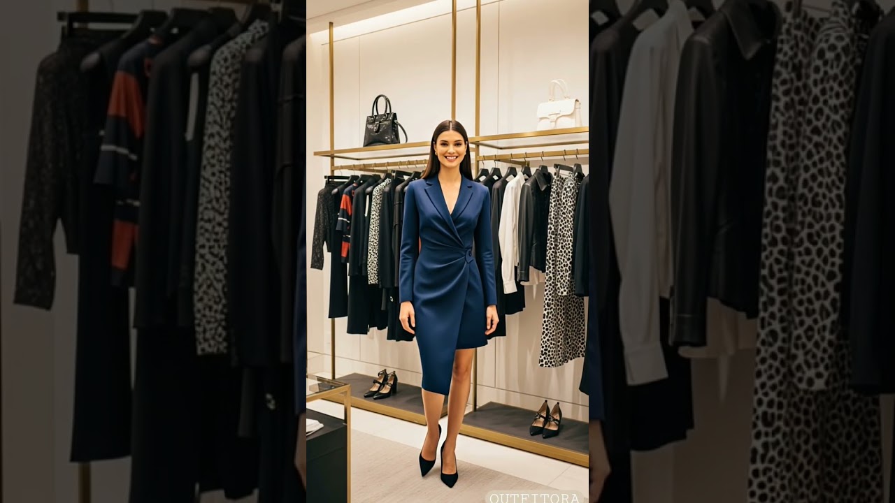 💙 Navy Blue Blazer Dress | Classy Power Look ✨ #fashion #model #beauty #style #outfit #shorts