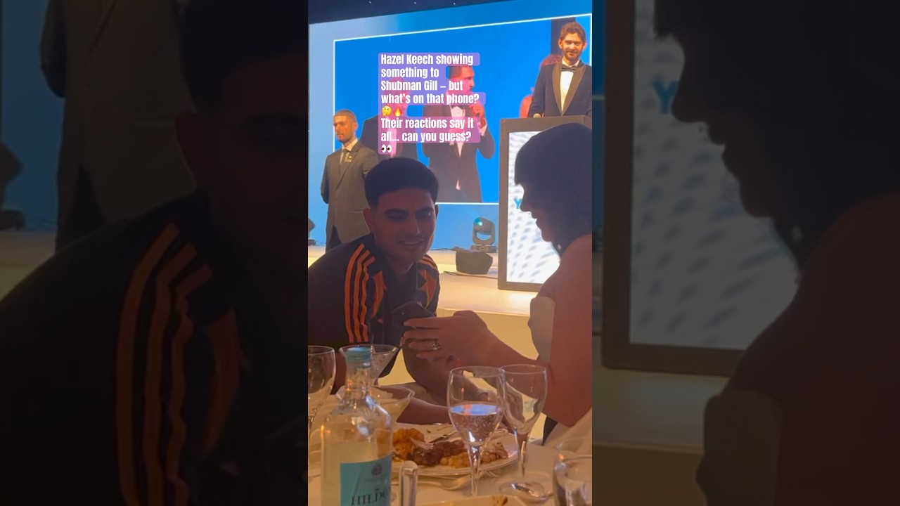 Hazel Keech showing something to Shubman Gill &mdash; but what&rsquo;s on that phone? Their reaction is amazing