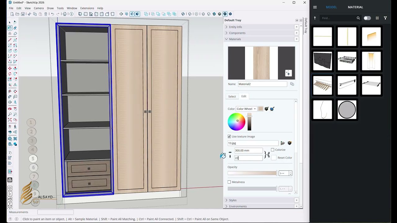 شرح  مكتبة الدريسنج روم   كلاسيك علي الاسكتش اب sketchup