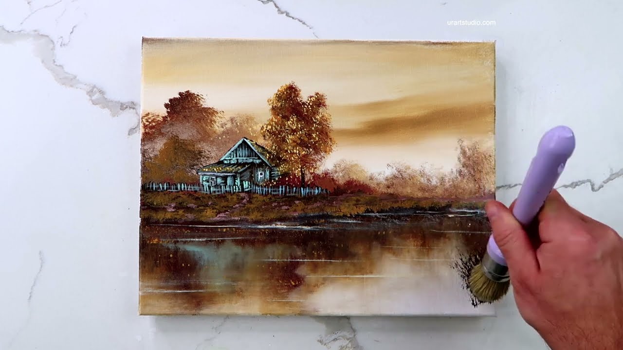 Little Green House by the Lake | Landscape Painting | Easy for Beginners