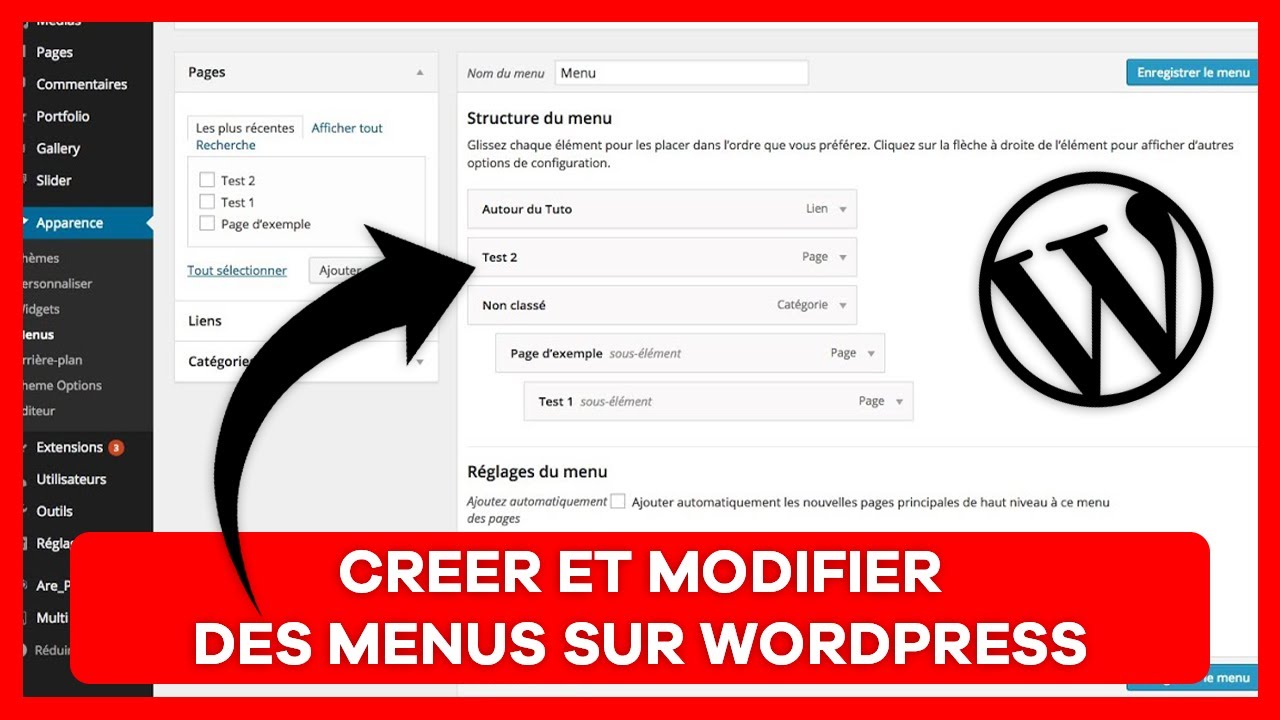 Comment créer et Modifier des menus et sous menus sur WordPress