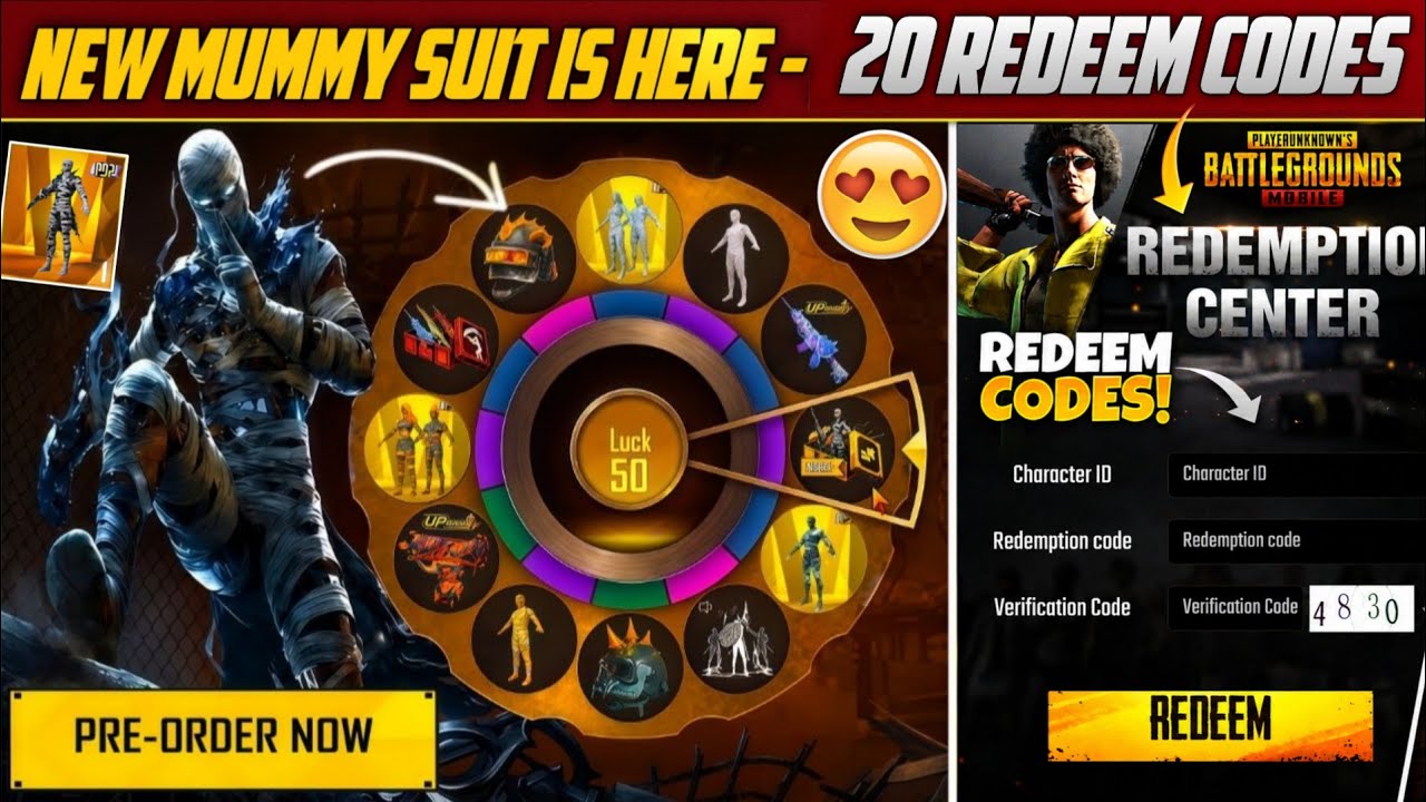 Dark Mummy Suit And Mummy M416 Is Here | 20 Redeem Codes Get Free Rewards | PUBGM