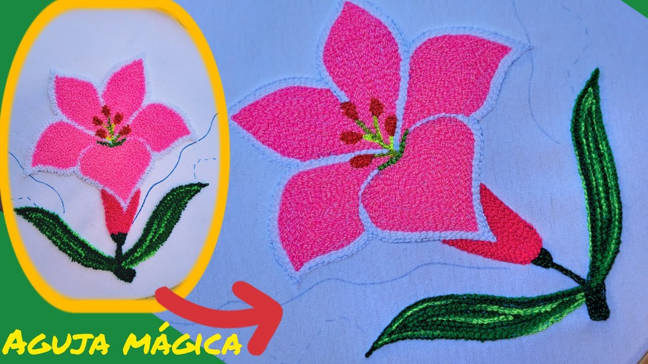 Flor Lily o Lirio Bordada con Aguja Mágica (aguja pica pica) 🌷