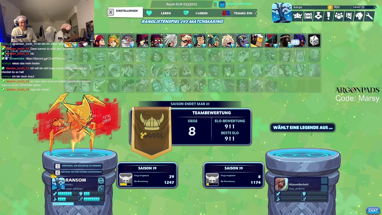 Brawlhalla duo psychatrie stream | !rankchallenge !discord !emotes !argonpads