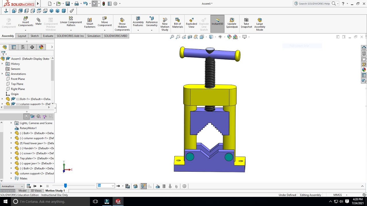 Modelling and motion study of pipe vice using solidworks