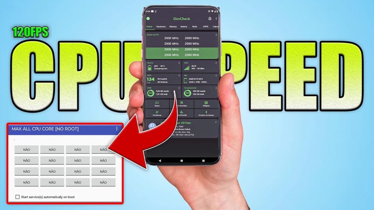 M&Aacute;XIMA VELOCIDADE DO CLOCK DA CPU NO ANDROID: Melhore o desempenho da Cpu e performance de 120FPS🔥