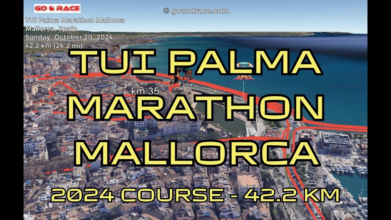 TUI Palma Marathon Mallorca (2024): fly over the marathon course! Video of the race path.