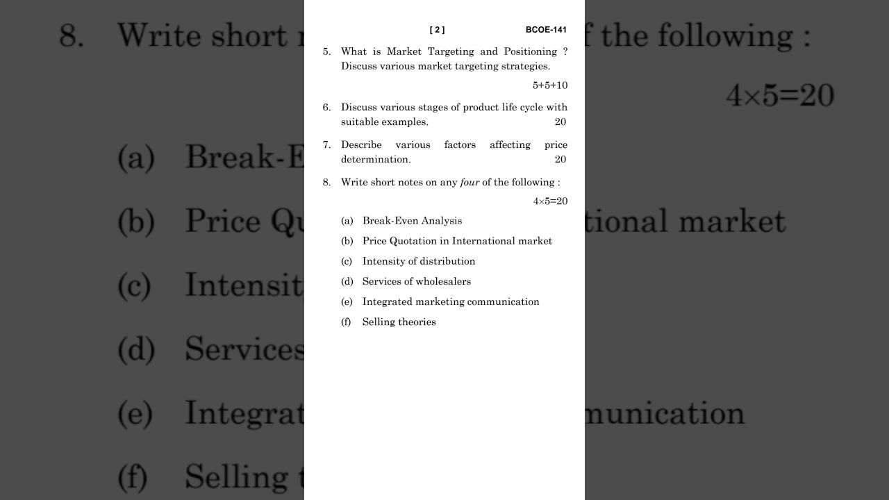 BCOE-141 Principles of marketing | Question paper | #bcoe-141 #ignou #previousyearpaper #bcomg