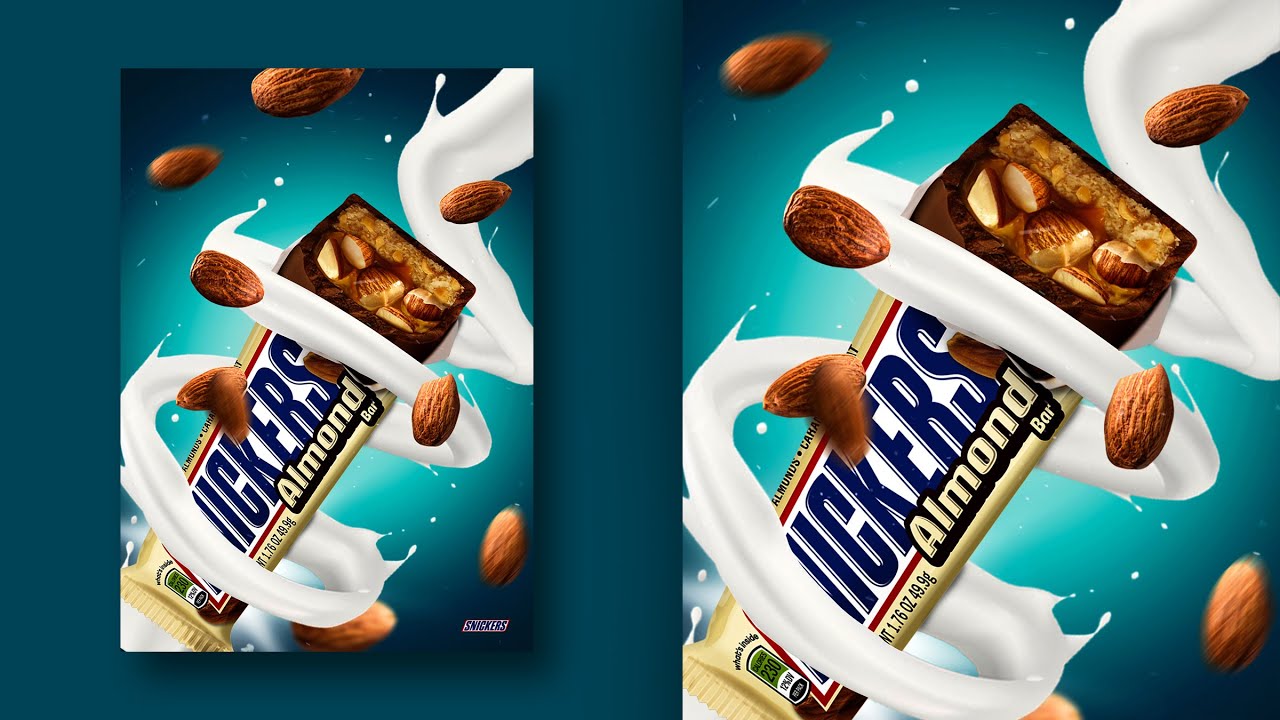 Snickers Milk Chocolate Poster Design | Almond Bar | Photoshop
