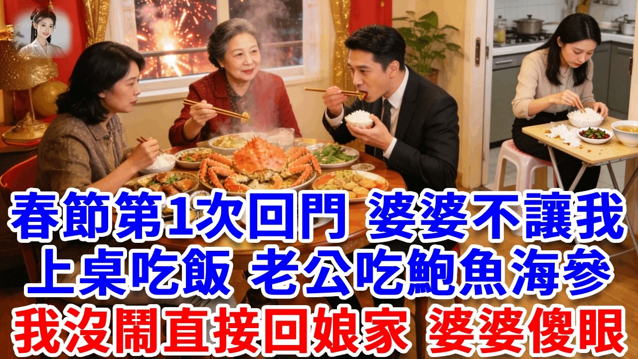春節第一次回門，婆婆不讓我上桌吃飯，老公吃鮑魚海參我吃剩飯。我沒鬧，直接回娘家，婆婆傻眼：年夜飯200萬誰付！#思妤說故事#為人處世#生活經驗#情感故事#晚年哲理#說故事#完結文#原創故事