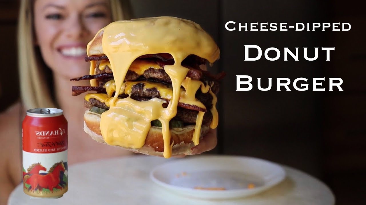 Cheese-Dipped Triple Cheeseburger w/ Donut Bun + Canned Wine Mukbang!