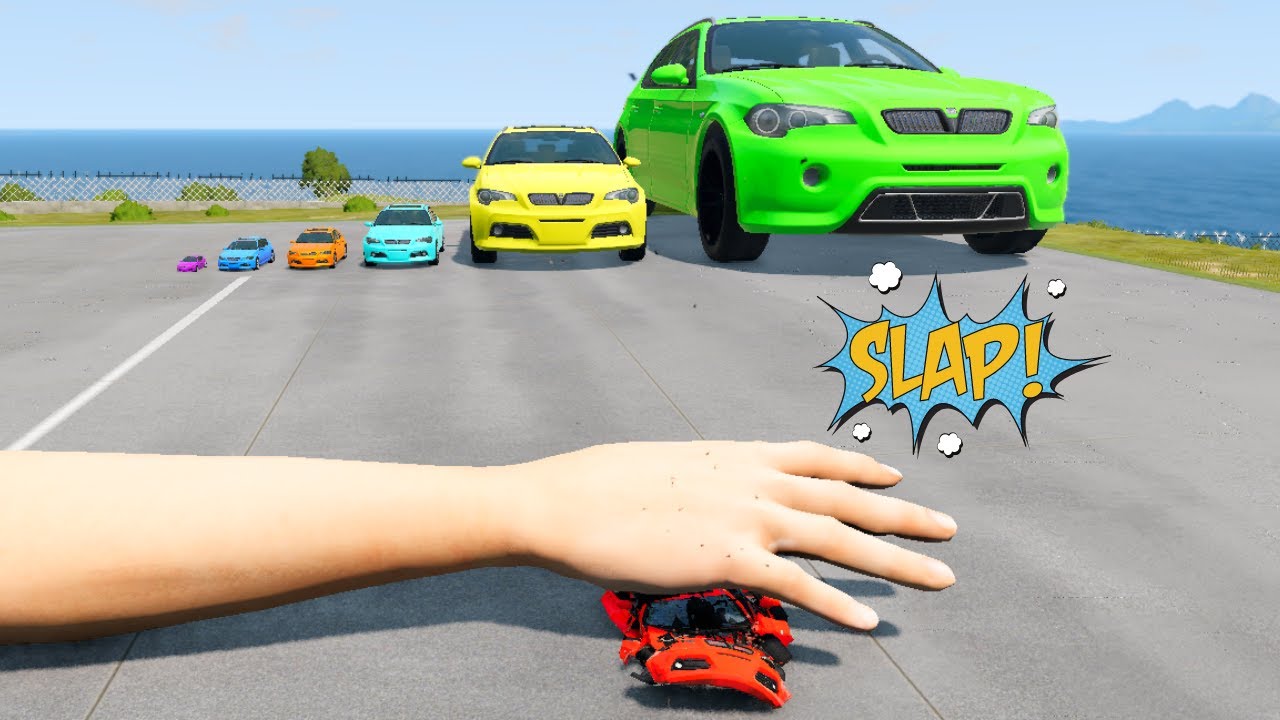 Big & Small Cars vs Giant Hand Slap - BeamNG Drive