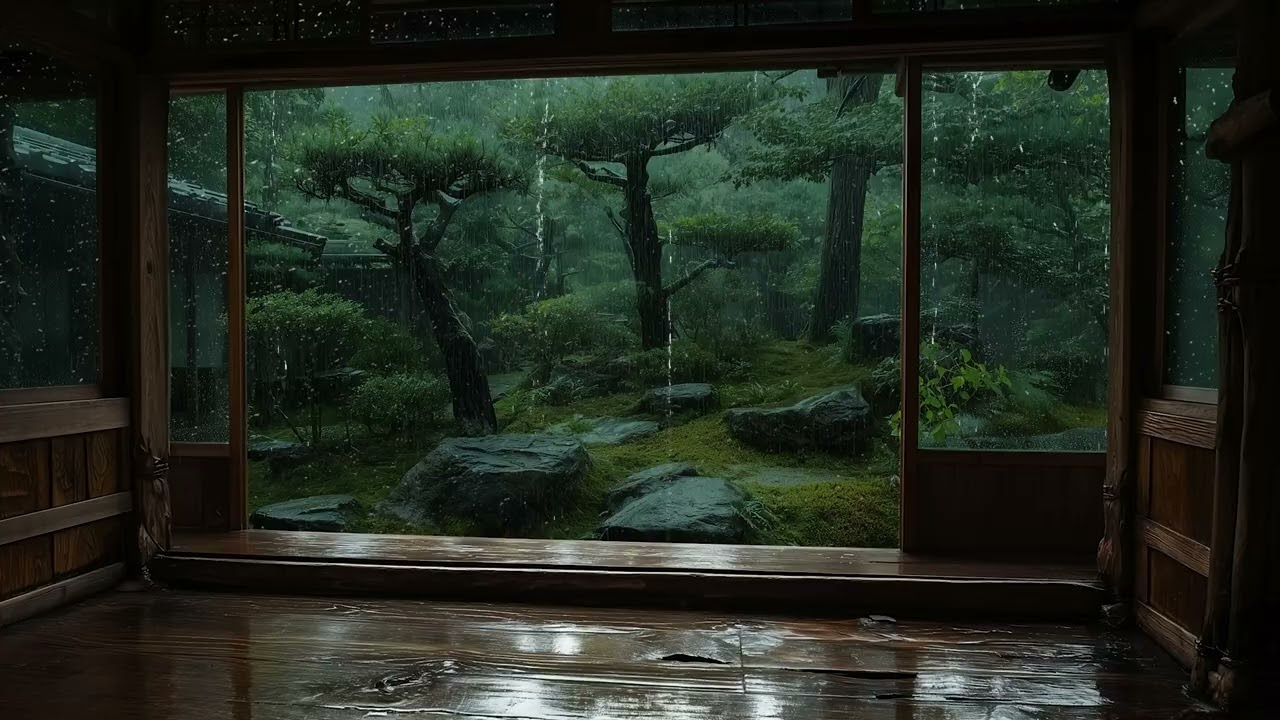 Rainy sleep music piano with gentle rain warm cozy room