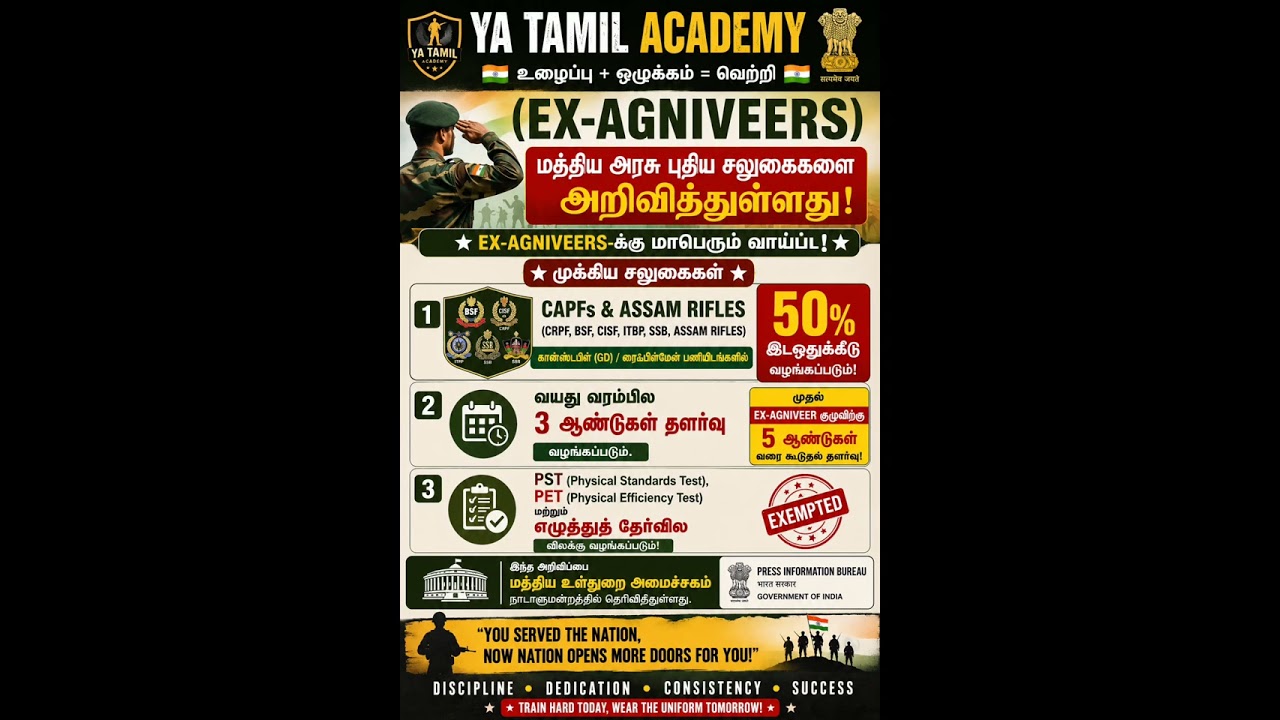 ARMY AGNIVEER -க்கு மாபெரும் வாய்ப்பு SSC GD முக்கிய சலுகைகள் 50% இட ஒதுக்கீடு முழு விவரங்கள் ❣️