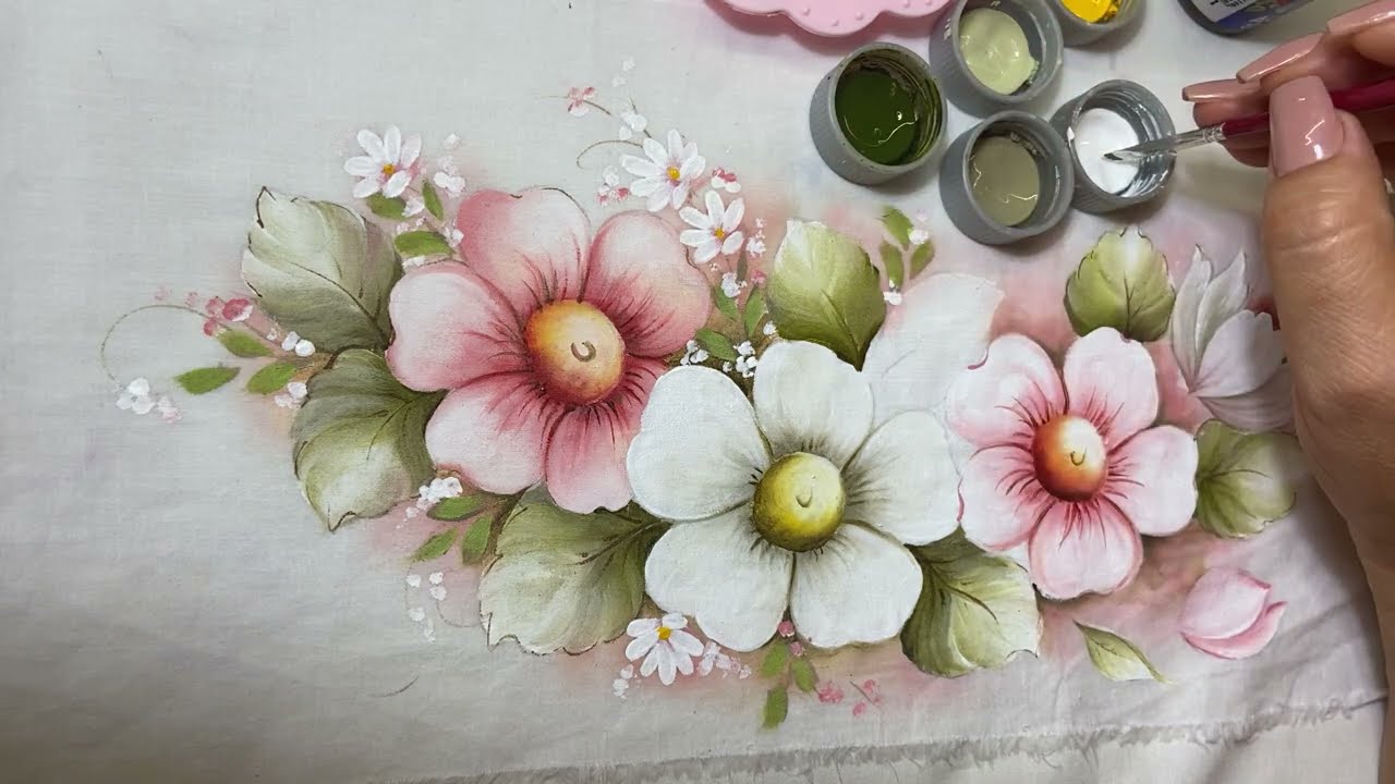 COMO PINTAR ROSA FLORES DO CAMPO EM TOALHA- CAFÉ COM ARTE #110
