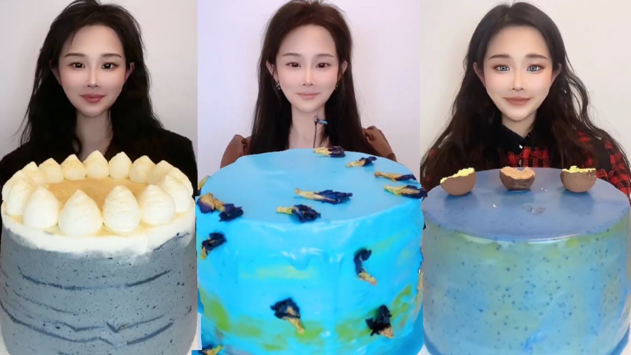 Asmr🍰Eating Blue Cream Cake🍰 (Soft And Waxy Sound) 크림丨먹방丨Mukbang丨Satisfying丨Eatingsh