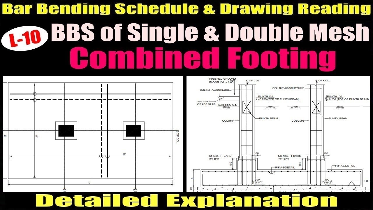 BBS Of Combined Footing | Both Single Mesh & Double Mesh Combined Footing with Pedestal #bbs #viral