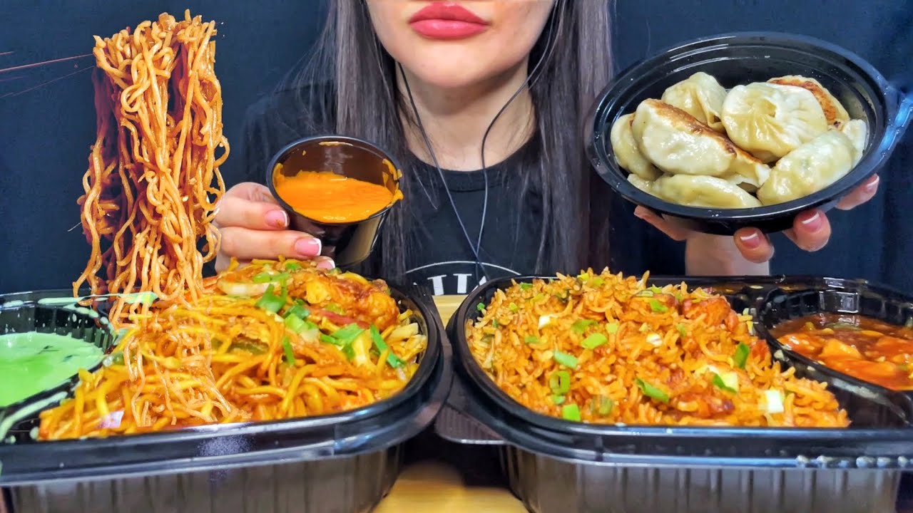 ASMR NOODLES, MOMO/DUMPLING, CHICKEN MUKBANG | EATING INDO CHINESE FOOD