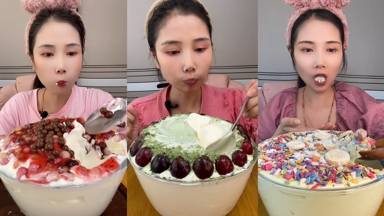 Big Cream Cake ASMR Mukbang | Strawberry, Matcha & Grape Cake Eating Sounds