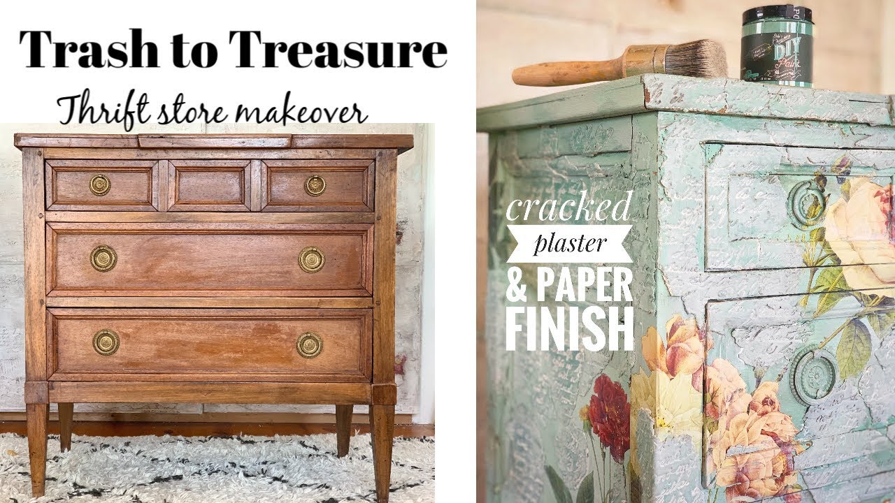 Thrifted & up Cycled, Cracked Plaster & Paper Furniture Finish with paper clay and Transfers