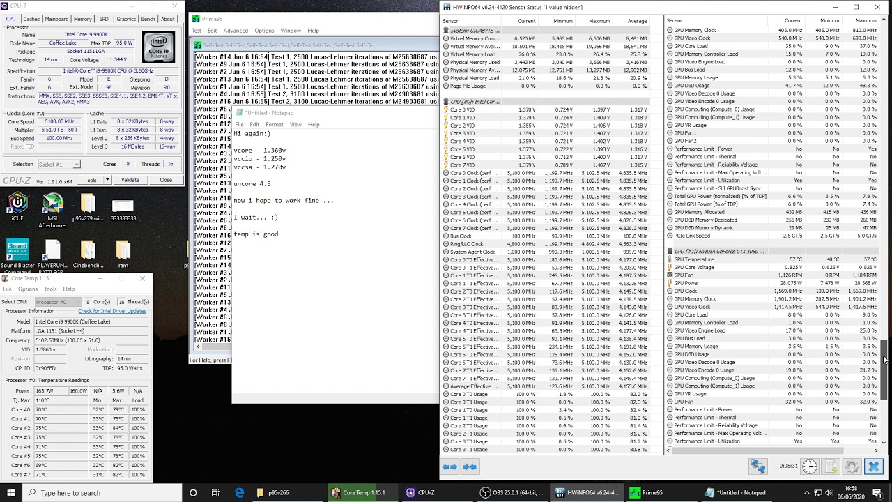 Test 2 work fine Overclock I9 9900k 5.1 Ghz, Uncore 4.8
