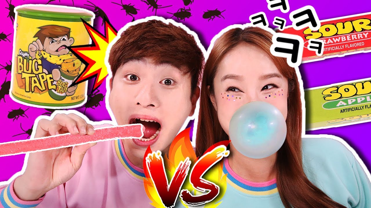 [강이vs지니] 풍선껌 스틱으로 풍선불기 대결, 벌레 젤리 먹방놀이