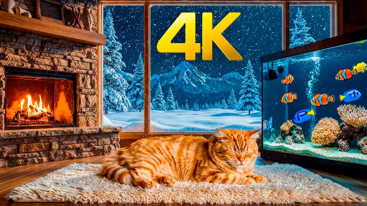 🐱 ИДЕАЛЬНЫЙ УЮТ: Звуки Камина, Аквариума и Мучания Кота 🌊🔥 | Усните за 5 Минут! 😴