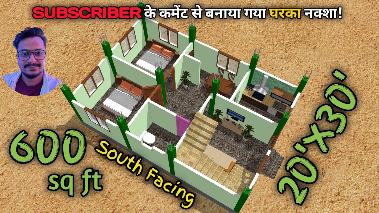 20'x30' South Facing 2 Bedrooms House Plan | 20*30 Home Plan | 600 sq ft Small Building Plan