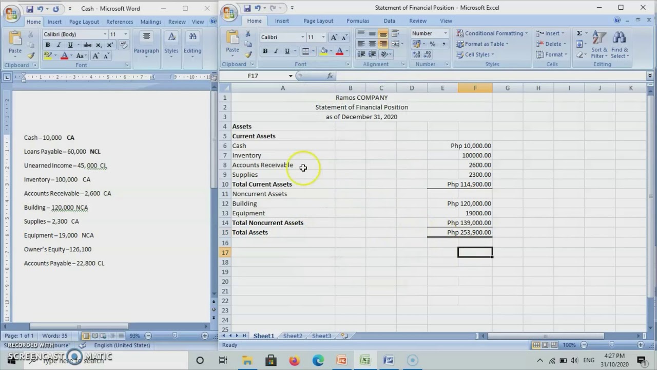 Statement Of Financial Position (Report and Account Form)