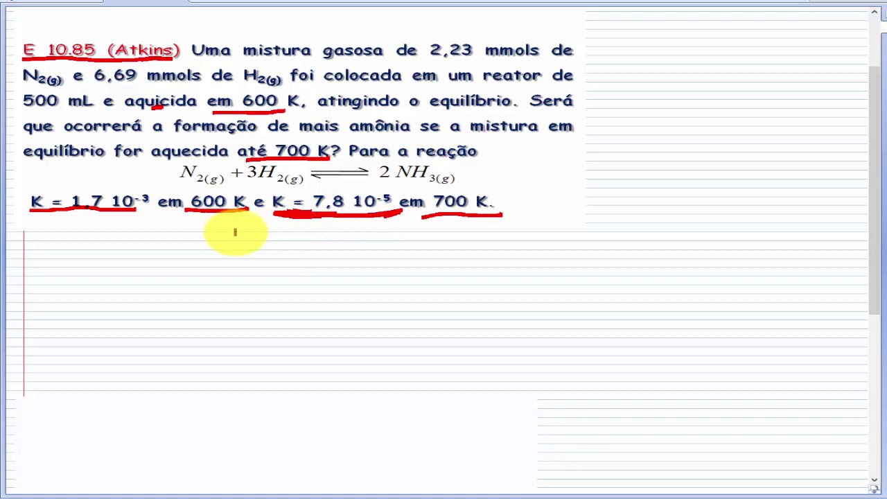 Equilíbrio Químico (aula 34): mais questões do Atkins