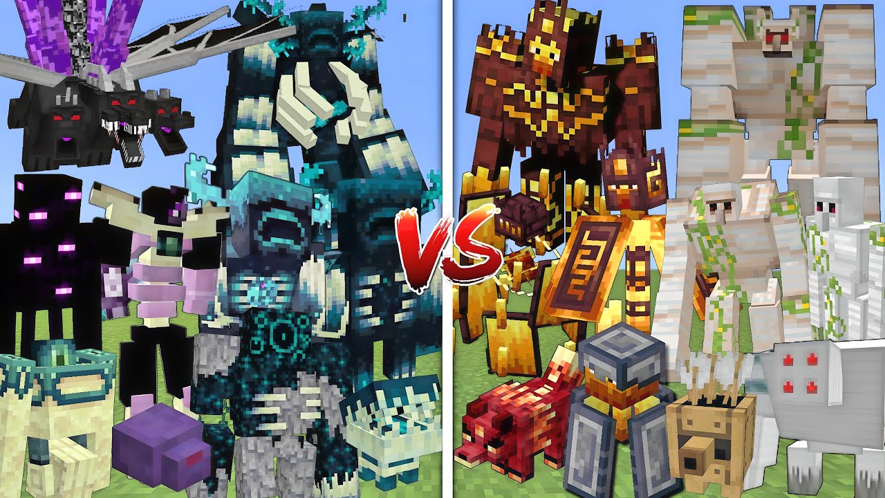 ALL MUTANT ENDERMANS & WARDENS VS ALL MUTANT BLAZES & IRON GOLEMS MOBS BATTLE IN MINECRAFT