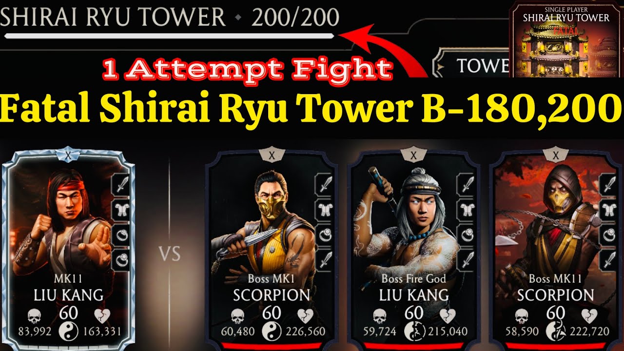 Fatal Shirai Ryu Tower Boss Battle 200 & 180 Fight + Reward MK Mobile