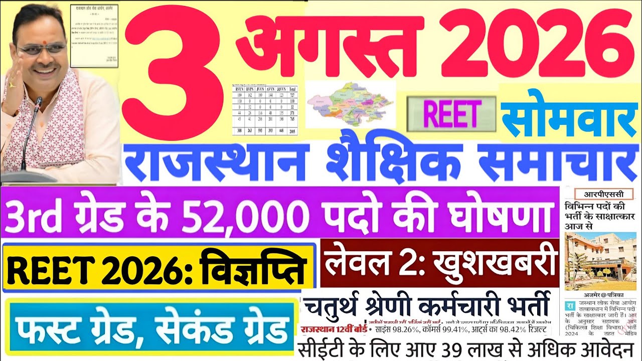 शैक्षिक समाचार राजस्थान Rajasthan Shaikshik Samachar 03 August 2026 | RPSC REET RSSB 