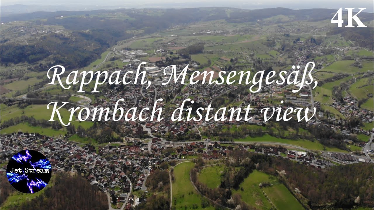 Beautiful Overflight Village Rappach, Mensengesäß, distant view Krombach 4K