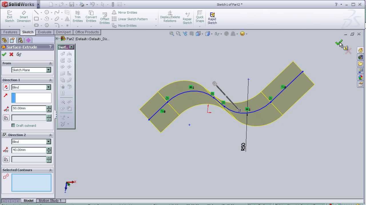 1- SolidWorks Surface Tutorial: Extrudeded Surface pt1